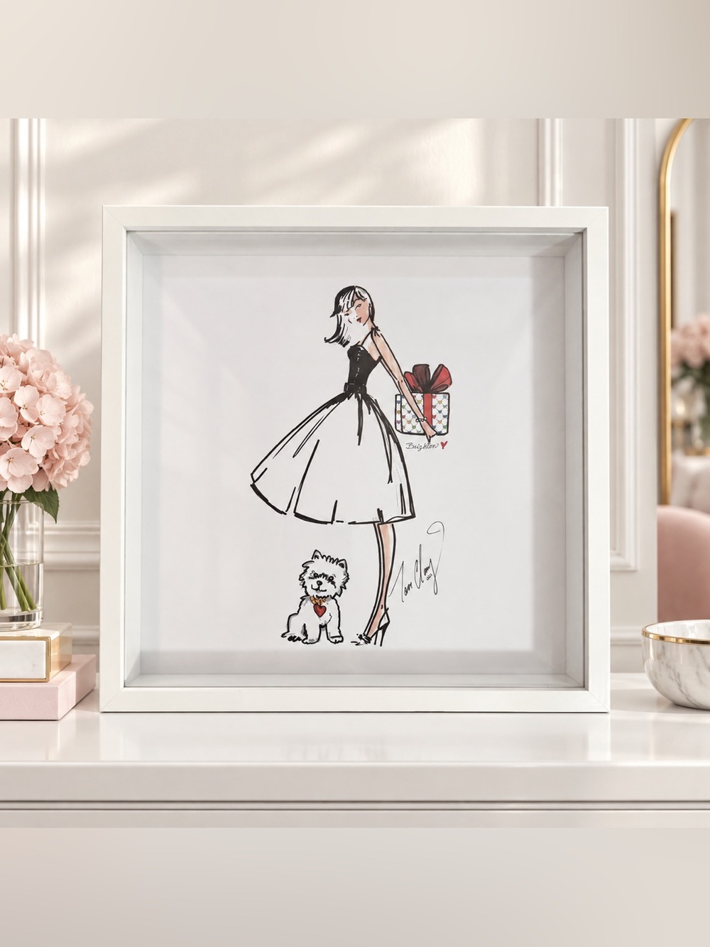 Brighton Collectibles Tom Clancy Signed Fashion Art Woman Dog Framed Print